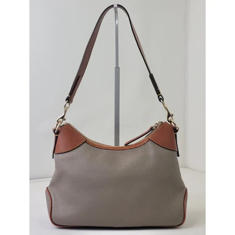 Dooney & Bourke Pebble Grain Small Hobo Shoulder Bag Taupe Body & Brown Trim